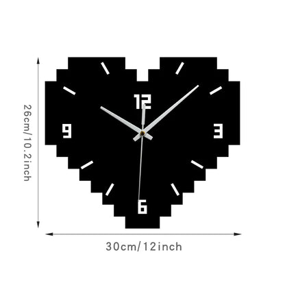 Hearts Shaped Creative Silent Wall Décor Clock – Pixelated Heart Design