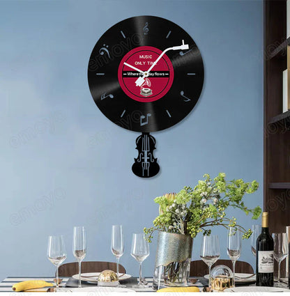 LP Record Pendulum Wall Clock — Vinyl, Silent (15.7x11.8 in)