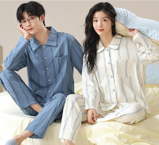 Set of 2 Matching Couple Pajamas 100% Cotton