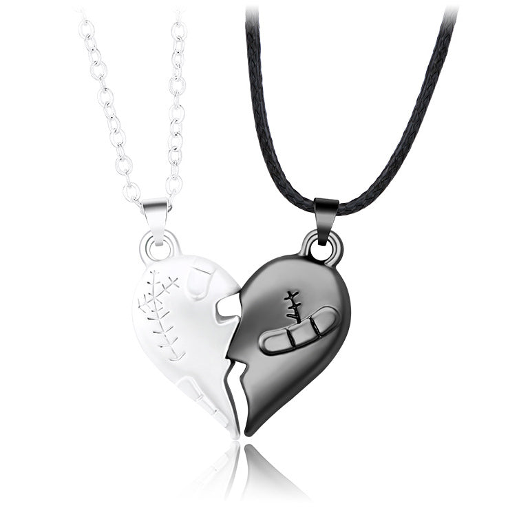 Magnetic Half Hearts Fun Couple Necklaces Gift Set