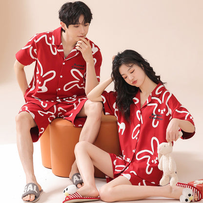 Vibrant "Rabbit Contour" Couple's Pajama Set