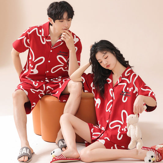 Vibrant "Rabbit Contour" Couple's Pajama Set