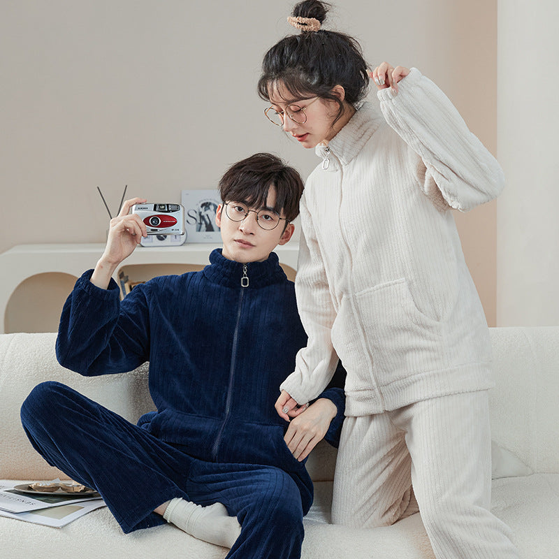 Matching Pajamas Zip-Up Flannel Set – High-Neck, Plush Warmth