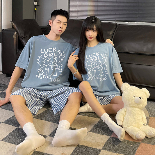 Streetwear Graphic Tee & Gingham Shorts Couple's Set