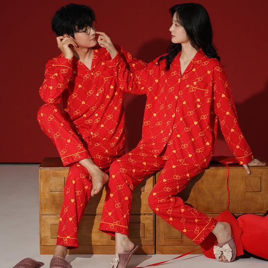 4-Piece Married Couples Red Pajamas Set 100% Cotton