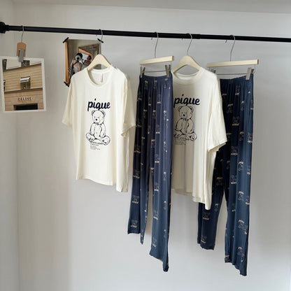 Sketch-Style Bear Couple's Pajama Set | Cloud-Soft Modal