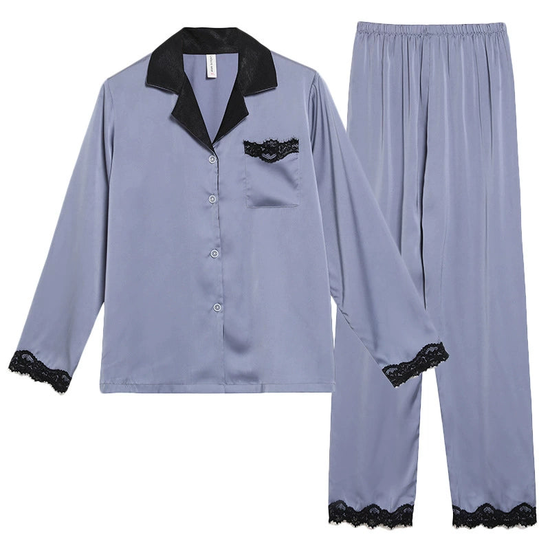 Romantic Contrast Trim Satin Couple Pajamas
