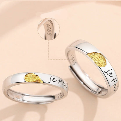 Engraved Half Hearts Rings Set for Men and Women