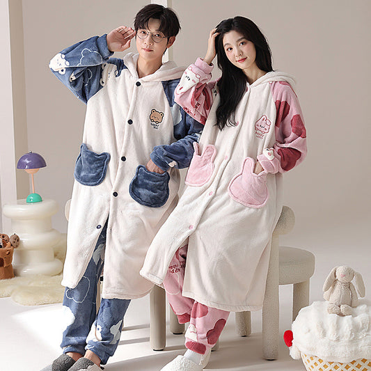 4-Piece Matching Hoodie Winter Pajamas Set