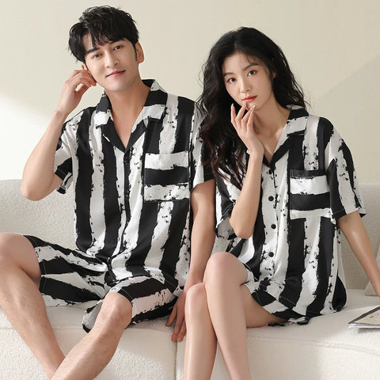 Striped Couple PJs - Matching Short Sleeve Summer Set