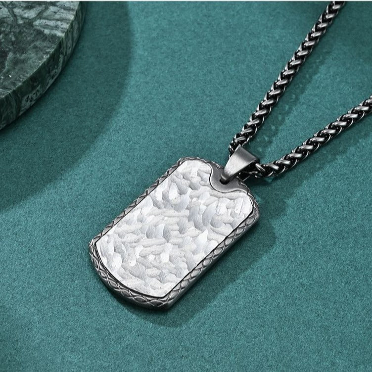 Engraved Hammered Army Pendant Mens Necklace