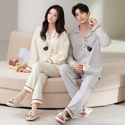 Matching Couple Pajamas Set – Cute Puppy Patch, Soft & Stretchy