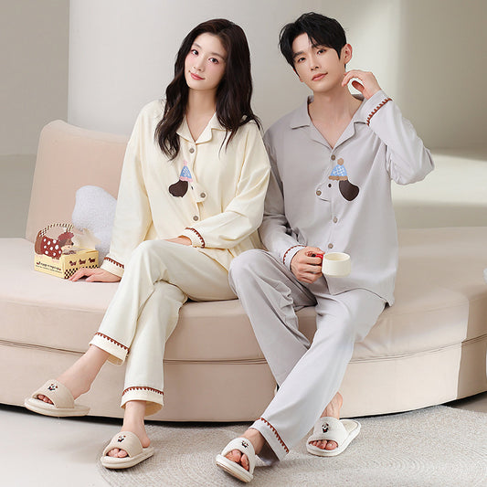 Matching Couple Pajamas Set – Cute Puppy Patch, Soft & Stretchy