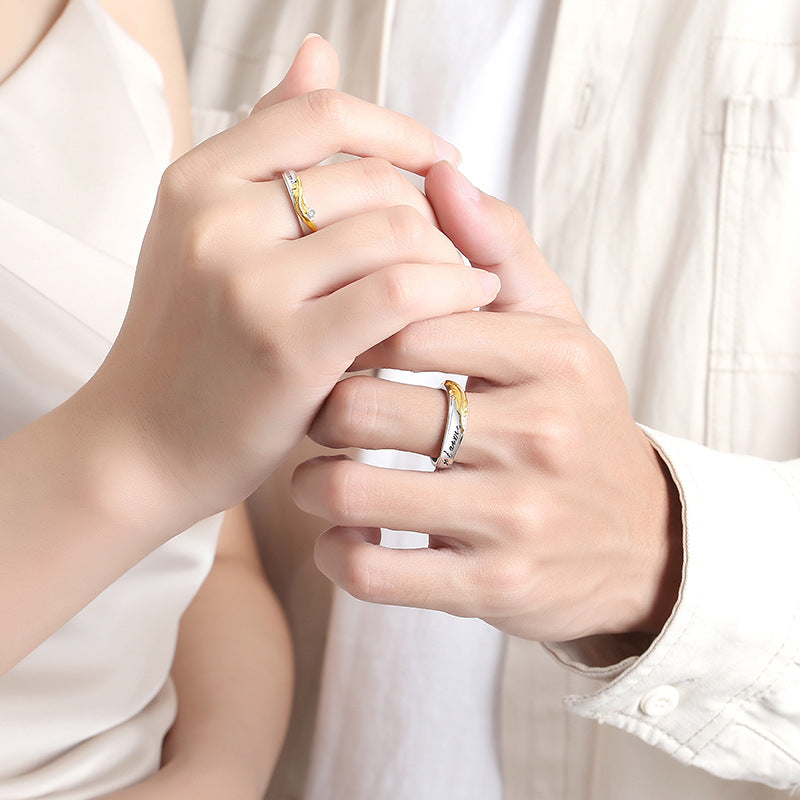 Matching Feather Couple Rings Set - Adjustable Size