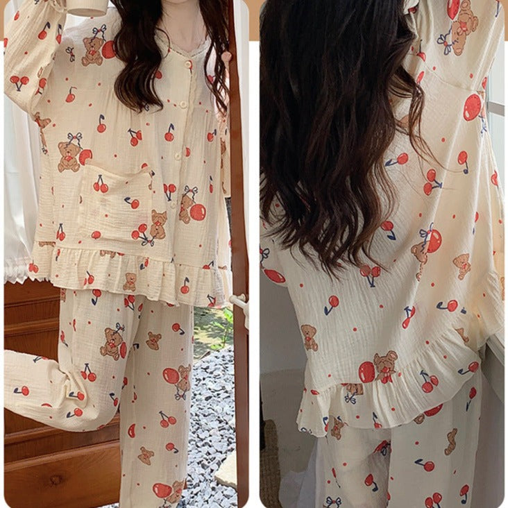Cute Bear Summer Pajamas Set for Women - 100% Yarn