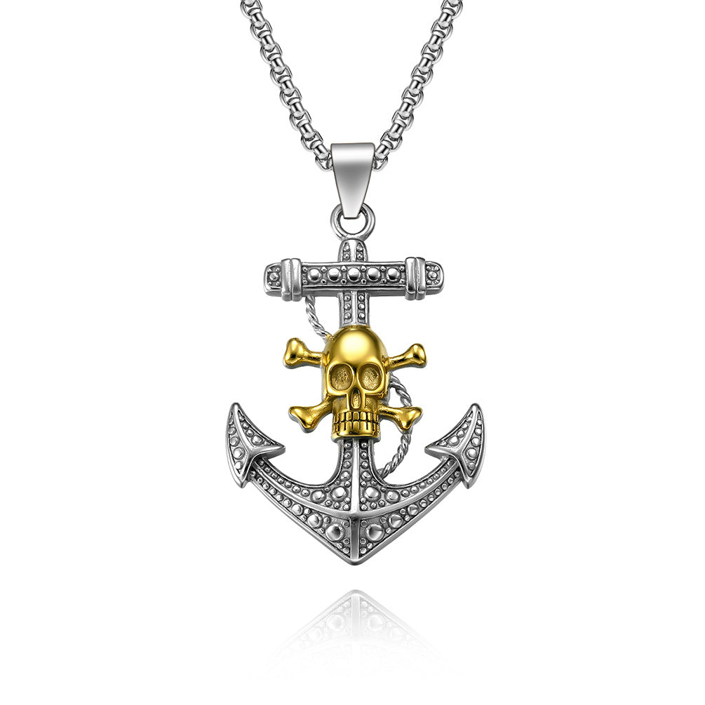 Skull Anchor Mens Pendant Necklace