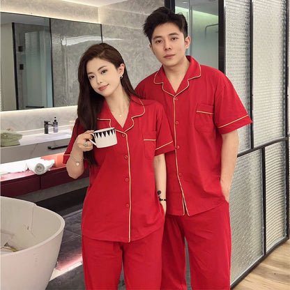Classic Red Cotton Couple's Pajama Set