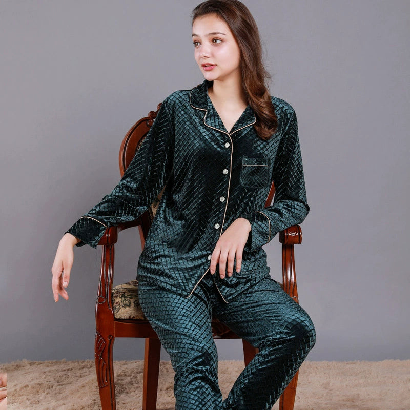 Luxury Textured Velvet Long-Sleeve Couple Pajamas