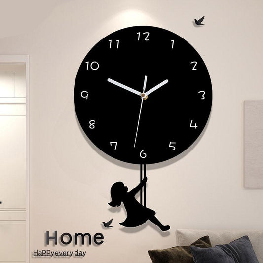 Swinging Girl Pendulum Silent Wall Clock – Playful & Whimsical Design