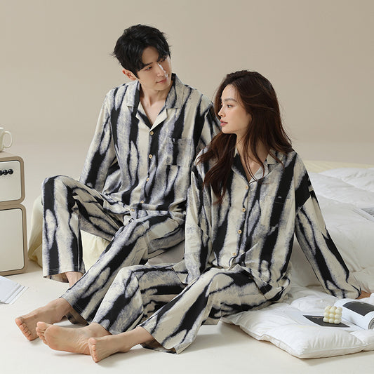 100% Cotton Button-Front Holiday Couples Pajamas Set