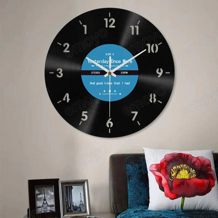 Reverse Vinyl Record Silent Wall Clock — 12" Retro