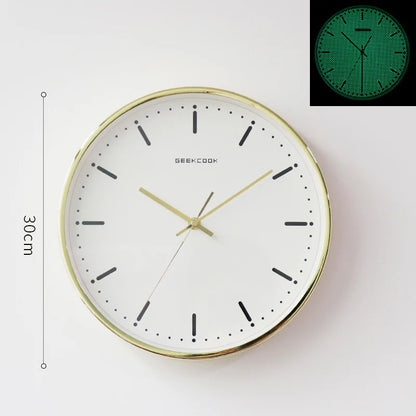 Minimalist Night-Glow Silent Wall Clock — 12" Metal & Glass