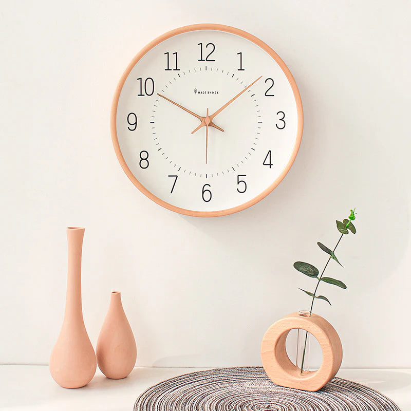 Japanese Minimalist Silent Wall Clock – 12" Solid Wood