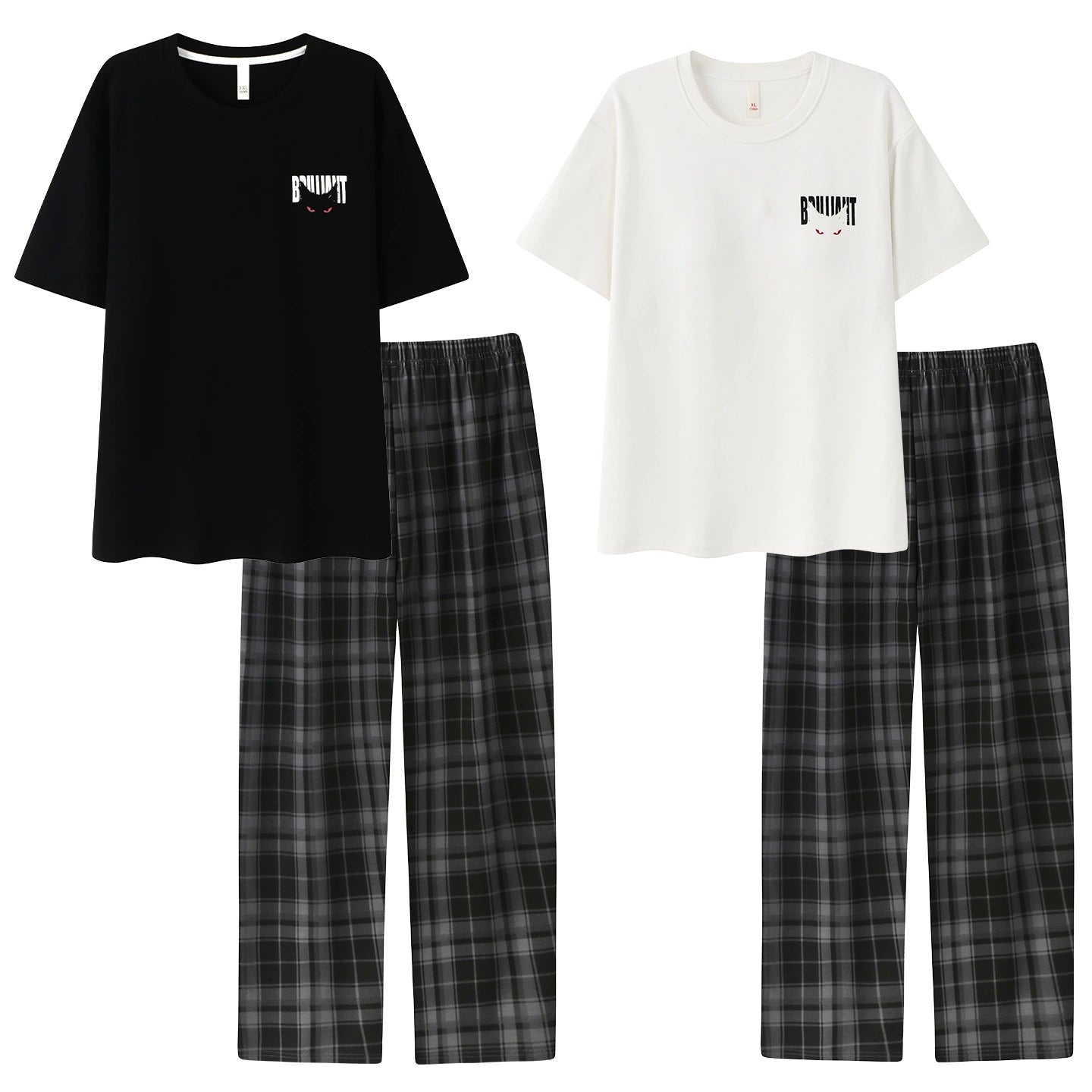 Youthful Plaid & Graphic Cotton Couple Lounge Set