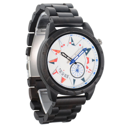 Engraved Mens Wood Quartz Watch Multifunctional