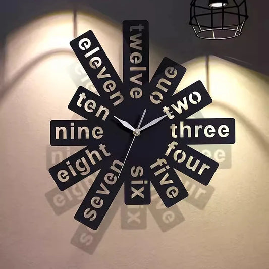 Creative Hollow Silent Wall Clock — 12" Acrylic Word Design