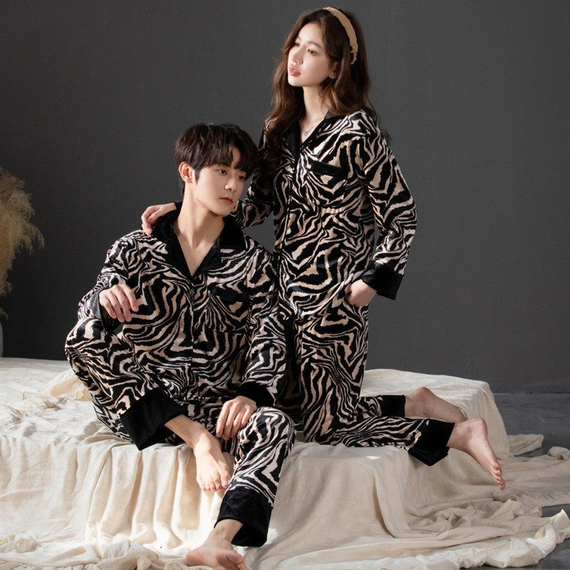 Bold Fashionable Couple Pajamas – Flannel Zebra Print Luxury Sleepwear Set by Gullei