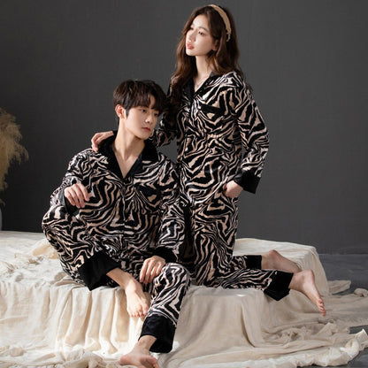Bold Fashionable Couple Pajamas – Flannel Zebra Print Luxury Sleepwear Set by Gullei