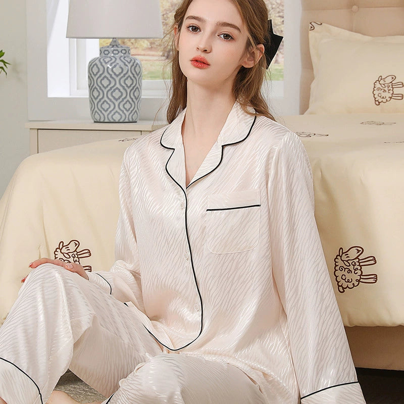 Modern Textured Satin Long-Sleeve Couple Pajamas
