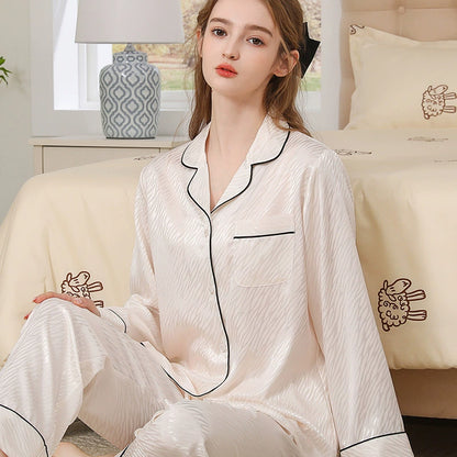 Modern Textured Satin Long-Sleeve Couple Pajamas