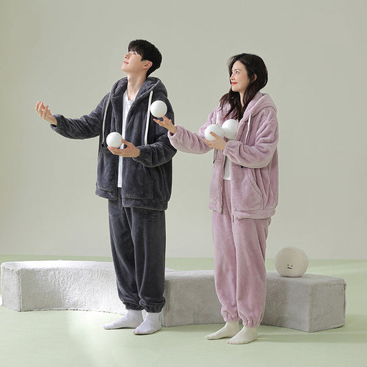 4-Piece Warm Hoodie Matching Pajamas Set for Couples