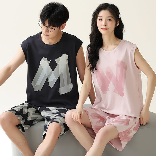 Minimalist Modern Couple Pajamas – Cotton M & W Typography Set by Gullei