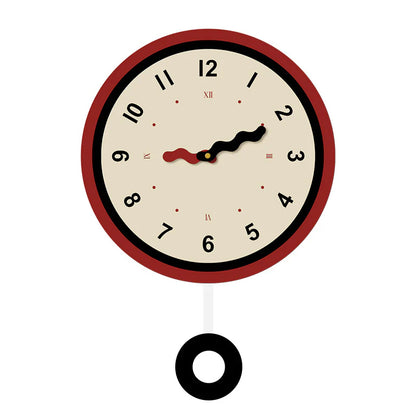 Nordic Silent Pendulum Wall Clock — 12" Round (Acrylic, Red Frame)