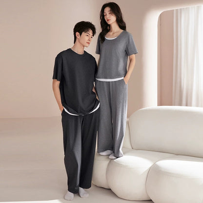 Minimalist Couple PJs - Matching Cotton Long Sleeve Set