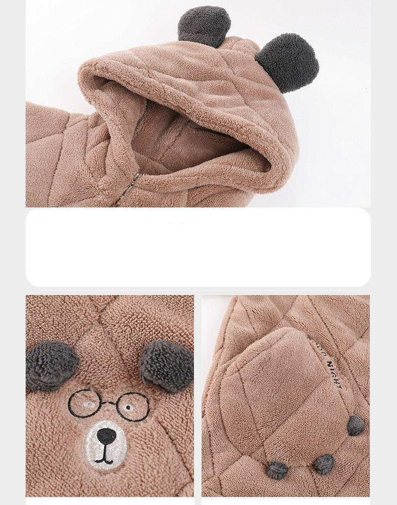 Gullei Bear-Ear Coral Fleece Couple Pajamas – Cozy & Playful Winter Set