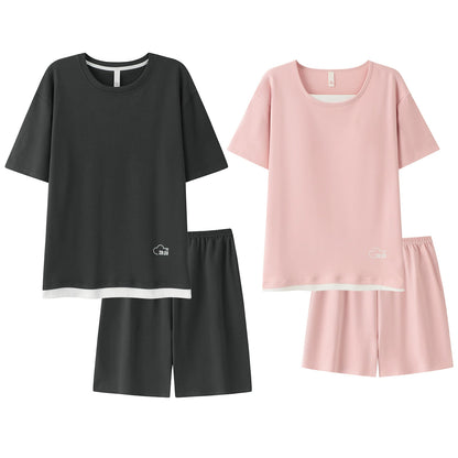 Sporty Minimalist Cotton Couple Lounge Set
