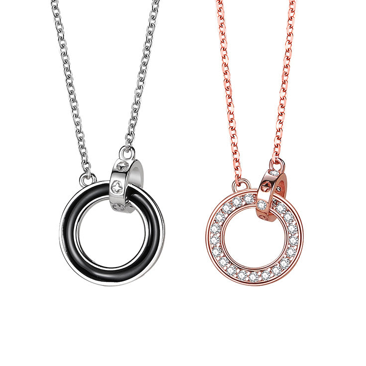 Engraved Double Rings Couple Necklaces Set
