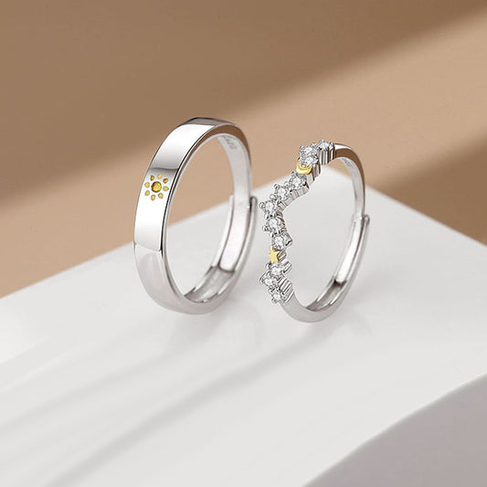 Engravable Sun and Moon Promise Rings Gift Set