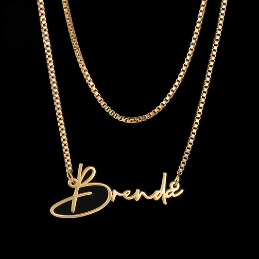 Dual Chain Personal Signature Name Box Chain Necklace