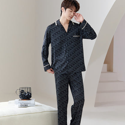 Luxury Monogram Faux Silk Couple Pajamas – Fashion-Forward Matching Sleepwear