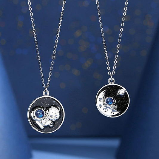 Personalized Couple Necklaces Set for Space Fans