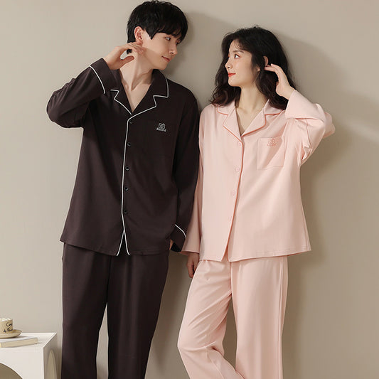 Couple Pure Cotton Long Sleeves Pajamas Set