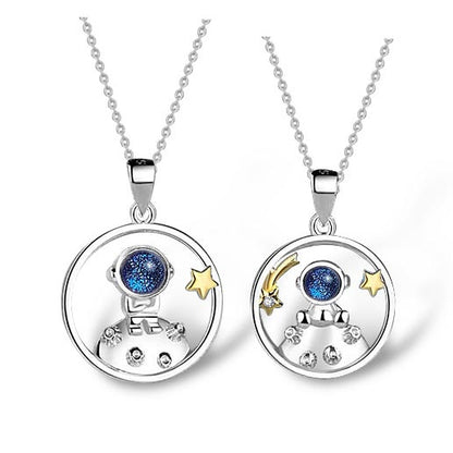 Engraved Couple Necklaces Set for Space Fans