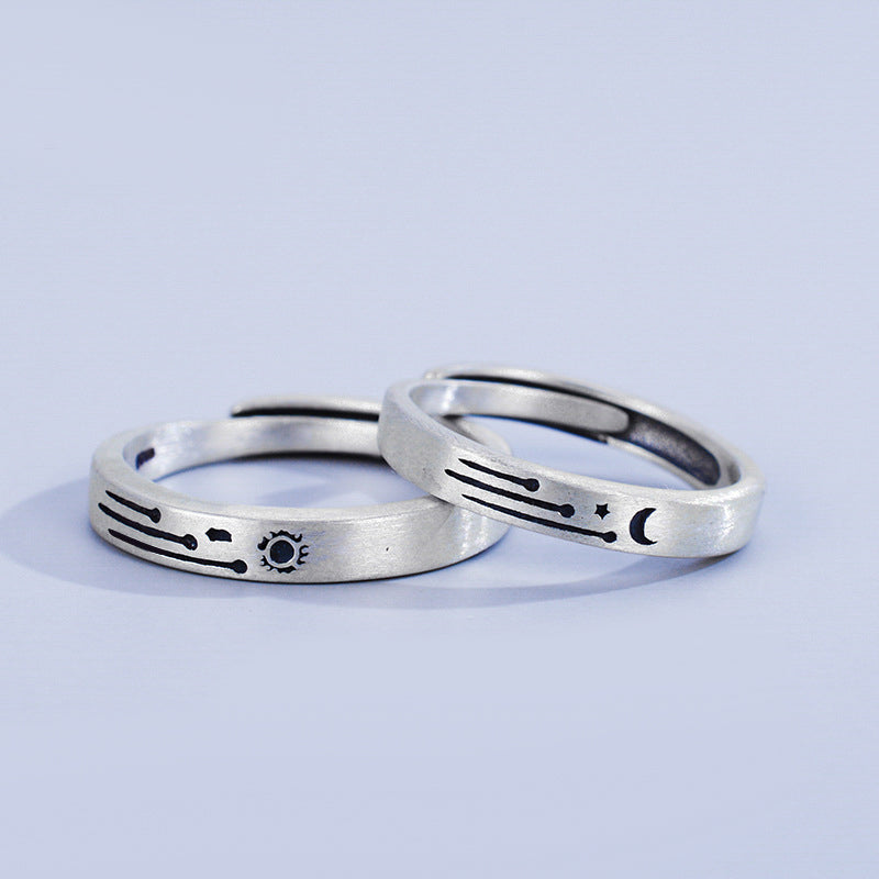 Engravable Matching Sun and Moon Promise Rings Set