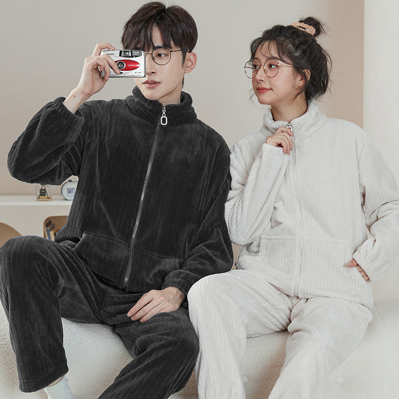 Matching Pajamas – Zip-Up Flannel Set, Sporty Relaxed Fit