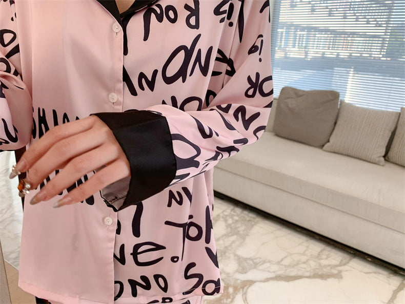 Chic Graphic Print Pajama Set for Women - Gullei
